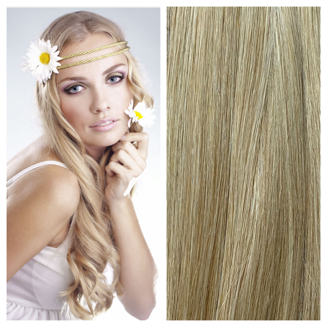 Premium Qualität: 1 Strähne russisches Naturhaar Fb. m27/613 mittelblond Mix